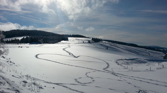 Landschaftsbild mit Schneee und Herz