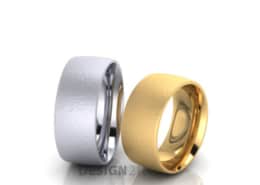 Breite-Eheringe Ring 1 Platin-950-Ring 2 Gelbgold-Hammerschlag
