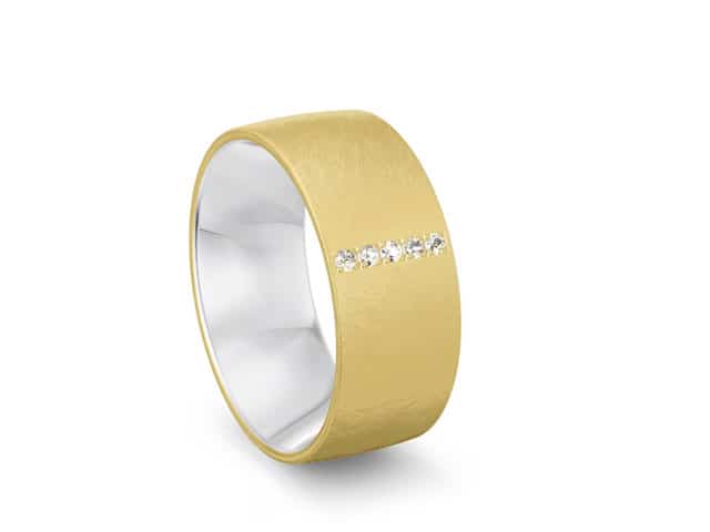 Designerring-Gold-Silber-Diamanten-Eismatt